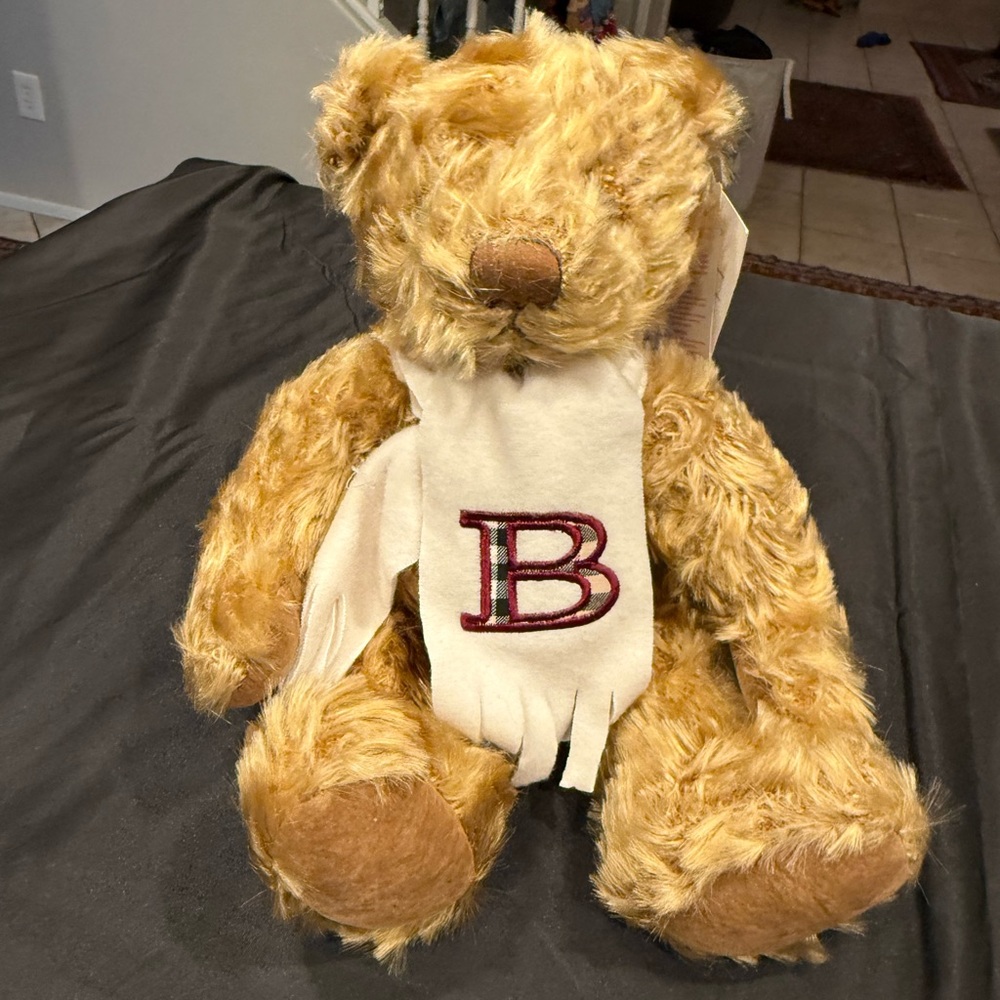 Burberry Fragrances Plush Teddy Bear Monogrammed Scarf B Brown Tan Plaid 11”